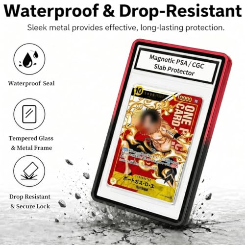 Magnetic PSA/CGC Slab Protector with Foldable Kickstand - UV Protection Tempered Glass & Aluminum Metal Bumper for 35PT PSA CGC CSG AGS, 9-Point Secure Lock Display Guard & Clear View (Black/Red) - color: Black/Red, size: PSA Card Case