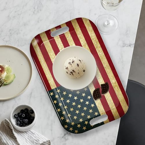Serving Trays with Handles, 14.5 x 9.8 inch Rectangular Plastic Tray for Restaurant, Kitchen, Vintage United States of America Flag - color: Vintage United States of America Flag
