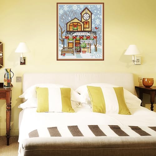 CROSSDECOR Cross Stitch Kits for Adults,Stamped Cross Stitch Kits,14 CT Patterns Dimensions Counted Cross Stitch Kits for Arts Craft Kits,Christmas Cottage 5.9×6.7in - color: Christmas Cottage 5.9×6.7in
