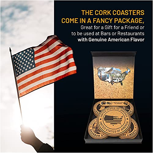 Cork Coasters for Drinks, Absorbent, 14 Piece Set, USA Landmarks