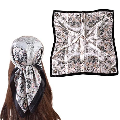 35 Inches Silk Head Scarf-Satin Hair Scarves Silk Bandana Scarf Headscarf for Women's Fashion Scarves - color: Large Floral Cashews - Black