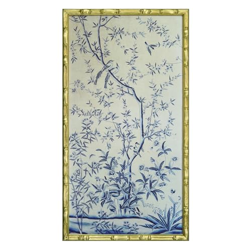HongFengtang Chinese Rice Paper Print China Flower And Bird Bamboo Frame 19.5 X 35.8 Inches (BRIGHTGOLD A) - color: BRIGHTGOLD A, size: 35.8"L x 19.5"W