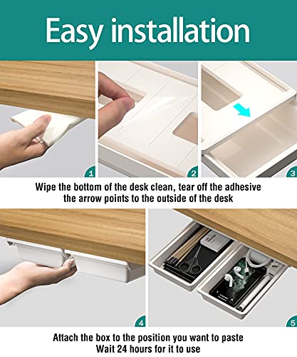 SVNNELP 2Pack Under Table Desk Drawer Storage Organizer Slide Out, Hidden Self-Adhesive Under Desktop Pencil Tray Drawer for Office,Classroom,Kitchen(S/white） - size: S