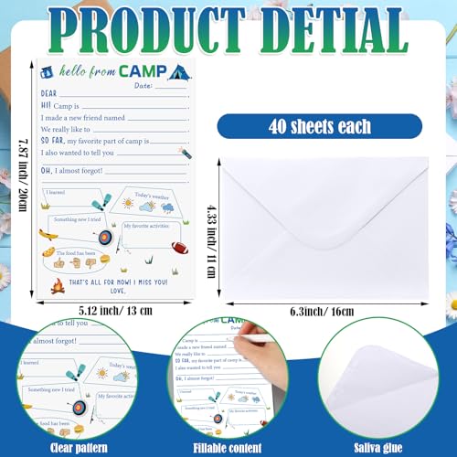 80 Pcs Camp Stationery Paper Envelopes,Cute Blue Boys Style - style: Cute Blue Boys Style