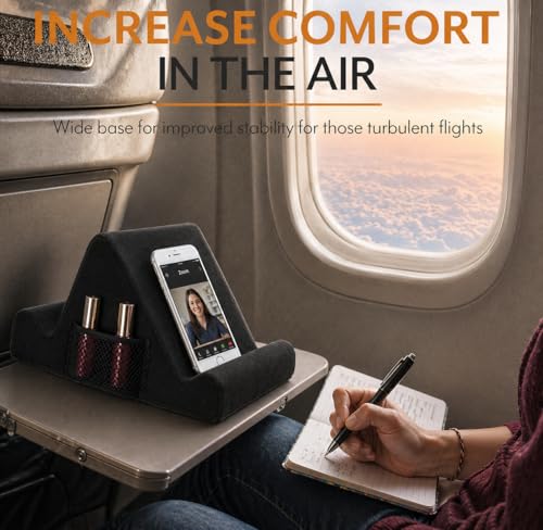 Brookstone Tablet Lap Cushion - Tablet and Phone Holder for Bed, Flights, and Travel, Two Angled Memory Foam Lap Desk for Reading and Hands Free Viewing, Compatible iPad and Kindle Accessories, Black - color: Black
