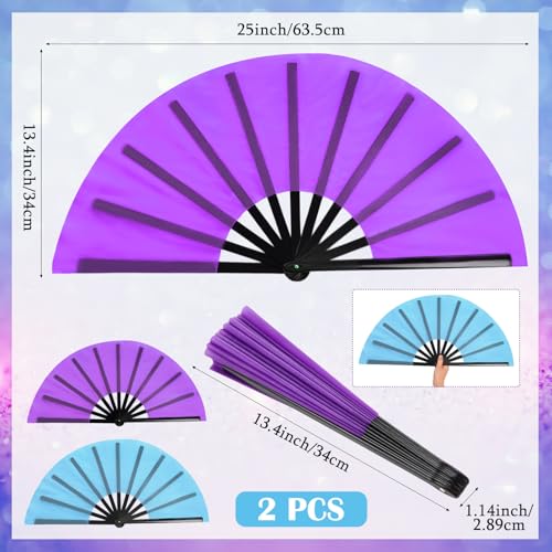 Maitys 2 Packs Large Folding Hand Fans, 13'', Purple and Light Blue - color: Purple and Light Blue