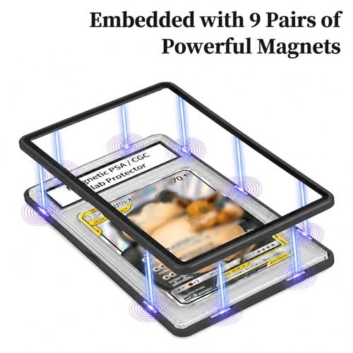 Magnetic PSA/CGC Slab Protector with Foldable Kickstand - UV Protection Tempered Glass & Aluminum Metal Bumper for 35PT PSA CGC CSG AGS, 9-Point Secure Lock Display Guard & Clear View (Black) - color: Black, size: PSA Card Case
