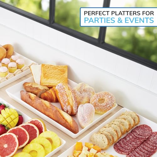US Acrylic White Plastic Serving Trays (Set of 4) 15” x 10” | Large Unbreakable Reusable Rectangular Party Platters | Serve Appetizers, Fruit, Veggies, & Desserts | BPA-Free & Made in USA (Pack of 2) - color: White, size: 15" x 10" (Pack of 2)