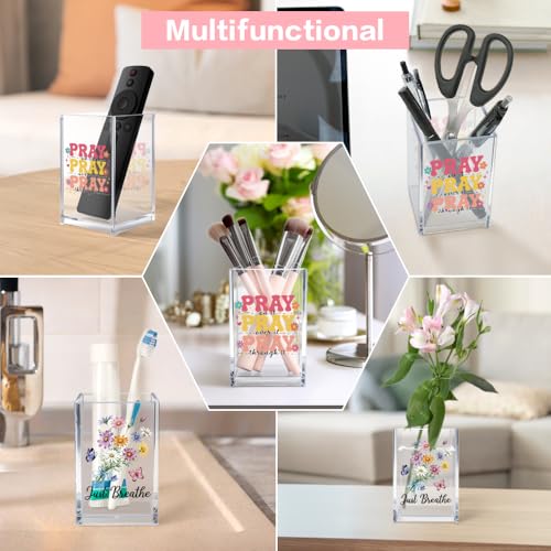 Just breathe 2 Pack Acrylic Cosmetic Pencil Pen Holder Cup, Hope Inspirational Makeup Brush Organizer Holder, Women Faith Gifts, Christian Encouragement Gifts for Women Mom Daughter Teacher - style: Pray Breathe 2