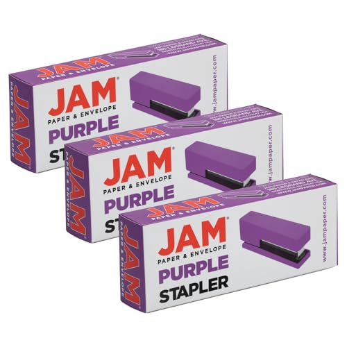 JAM PAPER Modern Desk Stapler - Purple - 3/Pack - color: Purple, size: Pack of 3