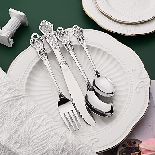 Elegant Silverware Set for 4-20Pcs Stainless Steel Flatware Cutlery Set - Fancy Eating Utensils for Home Kitchen Restaurant - Shiny Silver Metal Knives Spoons Forks - Mirror Finish - size: 20pcs service for 4