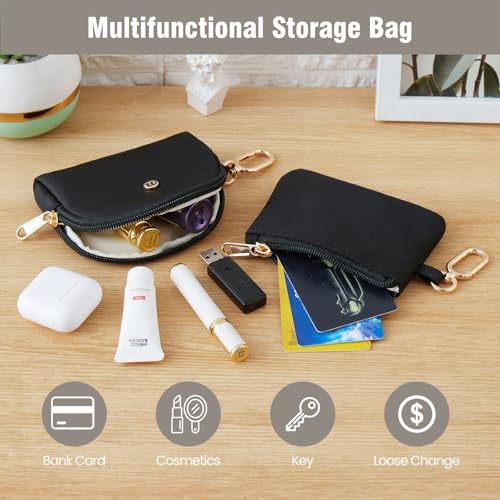 Mini Dual Pouch Wristlet Wallet for Women – Zip Around wristlet Keychain Wallet with 2 Wristlets, Ideal for Dog Walking, Coffee Runs & Lunch Break Essentials (Black) - color: Black