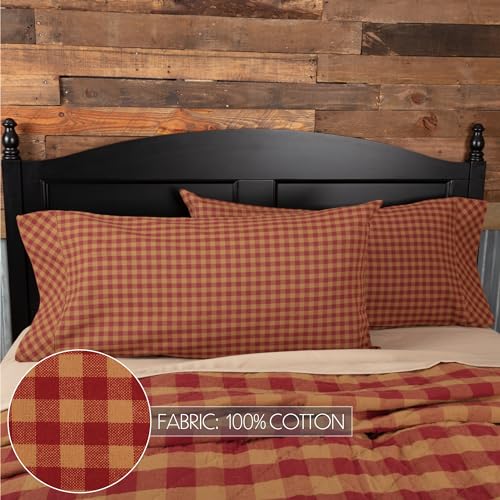 VHC Brands Burgundy Check Decorative Pattern Standard Cotton Pillow Case Set of 2, Setof2-21x30, Red - size: Standard