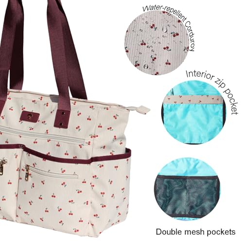 Weekender Bag Carry On Bag Overnight Tote Travel Duffle with 13 Pockets for Travel,Work，Gym,Beach,Teacher,Nurse - color: Corduroy cherry
