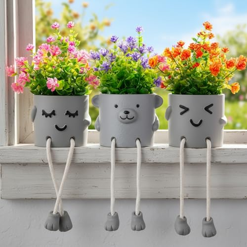 3 Packs Cute Fake Plants, Kawaii Artificial Potted Plants for Table Desk Home Bedroom Bathroom Office Shelf Office Wall Room Farmhouse Decor Artificial Plants B - color: 3pcs Plant B