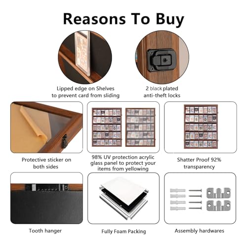 VERANI 35 Graded Sports Baseball Card Display Case Wall Mount Walnut - size: Large-Vertical-Walnut-Blacklock