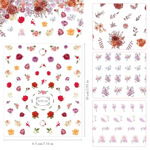5 Boxes Shiny Colorful Nail Art Rhinestones Kit 3D Flatback Horse Eye Rhinestones Irregular Nail Stone and 4 Sheets Flower Nail Stickers with a Curved Tweezers and a Nail Brush (Multicolor) - color: 4-multicolor