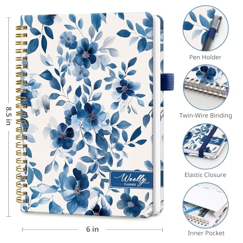 Taja Undated Weekly Planner, To Do List Notebook with Habit Tracker, A5 - color: e.Blue Blossom