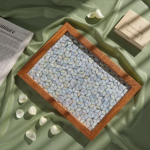 42x32CM Rectangle Mother of Pearl Mosaic Inlay Wood Border Serving Tray - color: Dazzling Mosaic