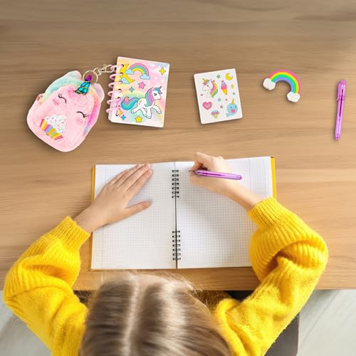 VOTUM Unicorn Keychain Charm for Backpacks, Purses, Handbags, Car Keys with Stationery Set - Includes Mini Notebook, Gel Pen, Eraser, Stickers - Portable & Fun Gift for Tweens Ages 8+ - style: Unicorn