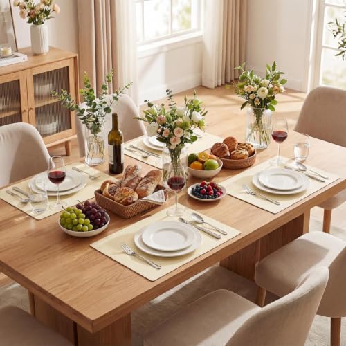 Artoid Mode Cream Faux Leather Placemats Set of 4 - color: Beige, size: 12" x 18", Rectangular Set of 4