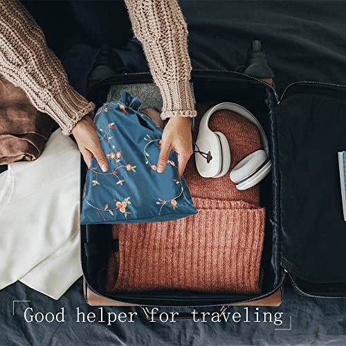 Embroidery Silk Flower Shoe Bag 4Pcs Drawstring Silk Travel Bag Jacquard Underwear Bags Washable Big Sachet Bag Storage Bags for Men Women - color: Black, green, peacock blue, dark violet