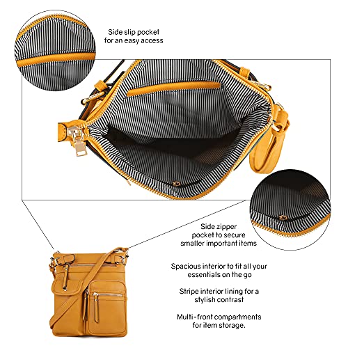 SG SUGU Katie Lightweight Medium Crossbody Bag Shoulder Bag with Multi Pocket for Women - color: Mustard