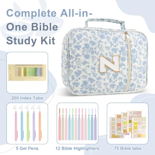 Personalized Initial Bible Cover Case for Women Girls Kid - Large Quilted Bible Case with Handle,Chenille Letter Bag Study Supplies,Christmas Gifts for Christians Birthday Graduation(Blue Flower-Z) - color: Blue Flower, size: letter-Z