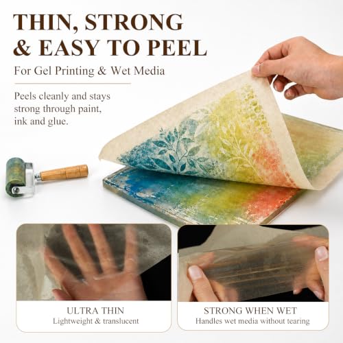 100 Sheets Cicada Wing Rice Paper - Handmade Bamboo Pulp Xuan Paper for Mixed Media, Gelli Printing & Calligraphy - Ultra-Thin, Strong & Translucent Art Paper for Collage, Layering & Journaling - color: Antique Kraft Tan