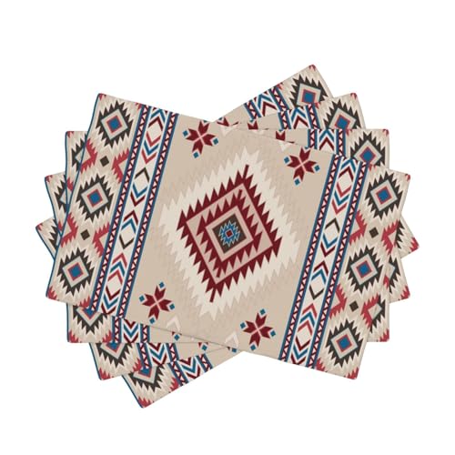 Rustic Ethnic African Washable Place Mats Set of 4 Vintage Tribal Aztec Southwestern Native American Linen Placemats for Kitchen Table Dining Room Coffe - color: Aztec 13, size: 12x18"Placemats x4