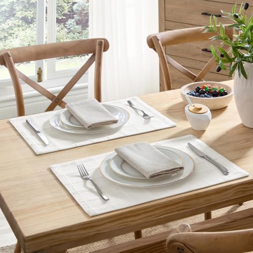 ZeeMart Linen Checked Farmhouse Placemats Set of 4, Bright White 13x19in - color: Bright White, size: Set of 4