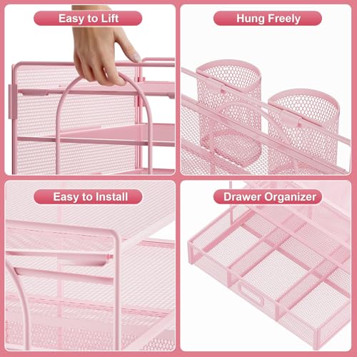 Marbrasse Desk Organizer, 4-Tier Paper File Letter Tray, Pink-2P - color: Pink with Pen Holder 2P