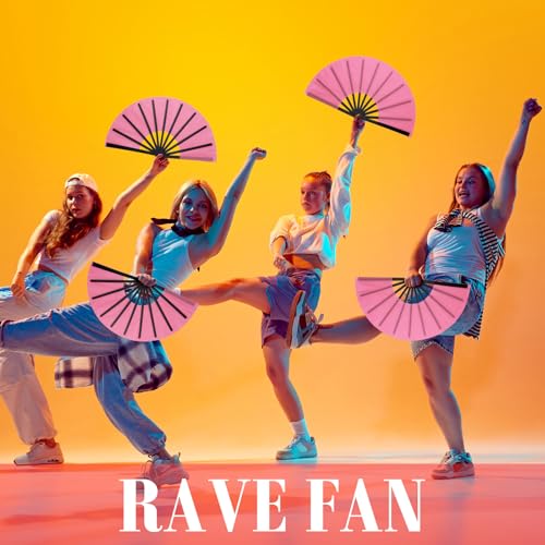 Maitys 2 Pack Foldable Fans for Rave Dancing,Pink,Flash Pattern - color: Pink, style: Flash Pattern
