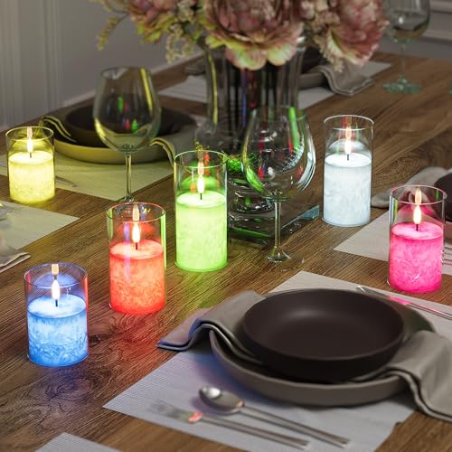 Battery Operated Flameless Candles with Remote & Timer, 12Color Glass 3Pack - color: Multicolor