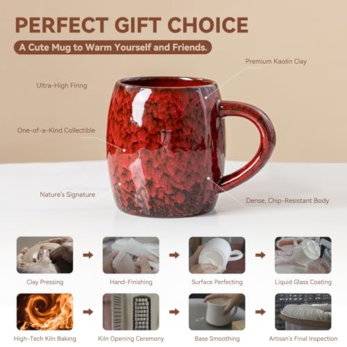 Crimson Ember Ceramic Mug, 21oz Reactive Glaze Coffee Mug, Gift for Him - color: 21OZ - Crimson Ember · POWER