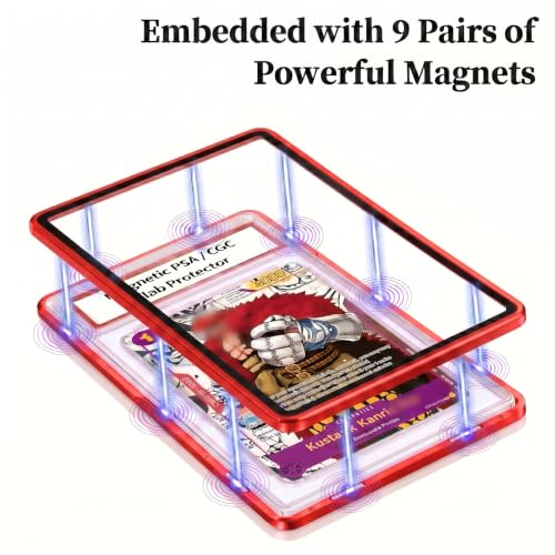 Magnetic PSA/CGC Slab Protector with Foldable Kickstand - UV Protection Tempered Glass & Aluminum Metal Bumper for 35PT PSA CGC CSG AGS, 9-Point Secure Lock Display Guard & Clear View (Red) - color: Red, size: PSA Card Case