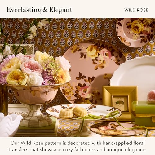 MACKENZIE-CHILDS Enamel Round Tray, Wild Rose Mauve - color: Mauve Wild Rose