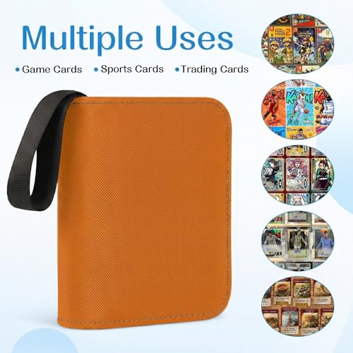 1 Pocket Card Binder–Collectible Trading Card Album, Single Card Holder with 20 Pages, Holds 40 Cards, Side-Loading Mini Binder for TCG, MTG, Sports, Baseball,Football,Small Sports Card Book,Orange - color: Orange