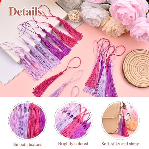 NACHLYNN 120 Pcs Bookmark Tassels Bulk 13cm/5 Inch Silky Handmade Soft Craft Mini Tassels for Jewelry Keychain Making with Loops for Dress Decoration DIY Craft Accessory (Purple Series) - color: Purple Series