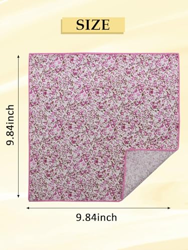 Luckyvestir Floral Pocket Squares for Men Cotton Flower Handkerchief Formal Wedding Party Graduation - color: Pink