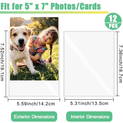 12PCS 5" x 7" Clear Rigid Card Sleeves – Waterproof Hard Plastic Protectors for Postcards, Prints, Photos, Trading & Sports Cards – Top Load Jumbo Sheet Holders - size: 5" x 7"