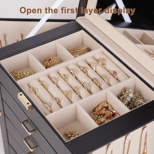 BOOVO Large Jewelry Box for Women 6 Layer - color: Gold and Black, size: 6 Layer