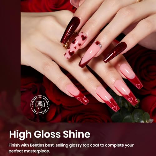 Beetles Red Gel Polish Set, 6 Colors Burgundy Wine Glitter Purple Gel Nail - color: 0-0-Poinsettia