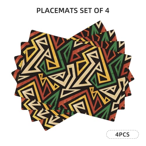 African Geometric Placemats Washable Table Placemat Set of 4 - color: Yellow Red Green, size: Set of 4