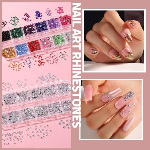 FANDAMEI Nail Art Brushes Set, Nail Art Kit, Nail Design Kit, Nail Dotting Tools, Nail Kit for Beginners, Chrome Nail Powder, Nail Stickers, Nail Rhinestones, Nail Charms Gems Nail Art Decoration Kit - color: Pink