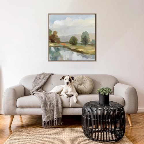 Amanti Art Framed Canvas Wall Art 30x30 River and Clouds III by Silvia Vassileva, Framed Wall Art Canvas, Landscapes Artwork, Traditional Decor, Large Poster Painting for Living Room, Bedroom, - color: Sylvie Beaded Dark Gold, size: 30"L x 30"W
