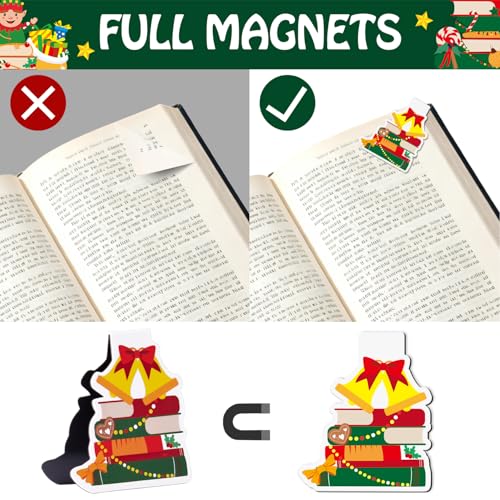 Yopyame Christmas Magnetic Bookmarks Bulk - 36PCS Christmas Book Tracker Magnetic Bookmarks 12 Bookshelf Design Bookmark for Book Lovers Double Sided Reading Page Markers for Reading Lovers Students - style: Christmas
