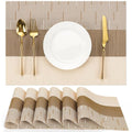 Placemats Set of 6, Vinyl Woven Heat-Resistant Place Mats - color: Beige Light Brown, size: Set of 6