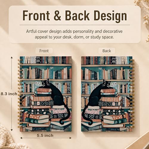 Black Cat Library Bookshelf Spiral Notebook, Black Cat Lover Gifts Journal, Book Lover Bookish Bookworm Librarian Gifts Hardcover Lined Notebook Journal, 5.5x8.3 Inch - color: pattern-7