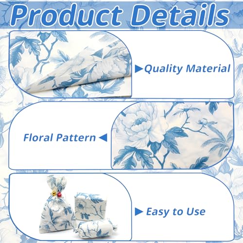Benvo Floral Tissue Paper 20x29 Inch - 20 Sheets Decoupage Craft Paper for Gift Wrapping, Flower DIY Art Projects, Spring Wedding, Birthday & Baby Shower Decorations(Style M) - color: Blue Peony New